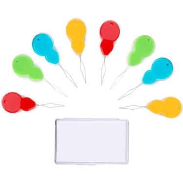 Imagem de Conjunto de ferramentas de costura de 30 peças: passadores de agulha de plástico em forma de cabaça e agulhas sortidas para costura manual e máquina, 4 cores, caixa de armazenamento transparente