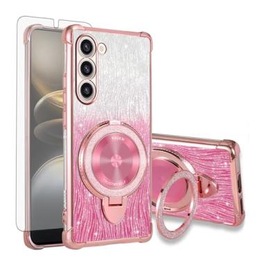 Imagem de Asuwish Capa de celular para Samsung Galaxy S23 Plus S23+ 5G capa magnética com protetor de tela de vidro temperado e anel de glitter brilhante suporte rígido S23plus 23S + S 23 23+ SM-S916U 16.8 cm