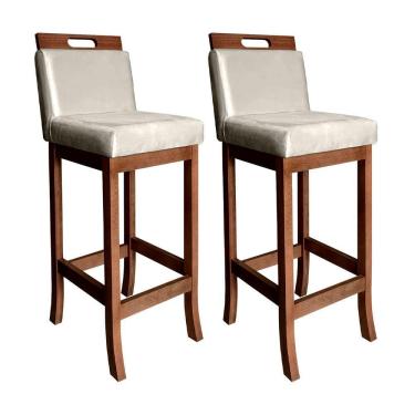 Imagem de Kit 2 Banquetas Alta com Encosto Milão 104 Cm Madeira Maciça Suede Bege CCS