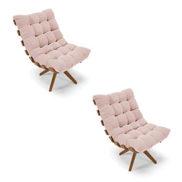 Imagem de Kit 02 Poltronas Giratória Costela Veludo Rosê Base Madeira