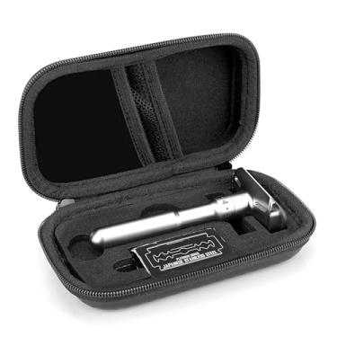 Imagem de Linkidea Estojo de viagem de navalha de segurança de casca dura, kit de barbear caixa de armazenamento para lâmina de cabo longo/curto, compatível com Merkur, Vikings, Weishi lâmina de segurança de
