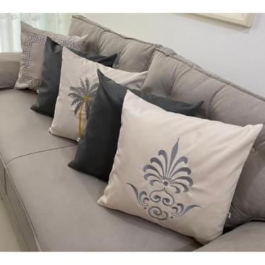 Imagem de Kit 5 Capas de Almofadas Decorativas 45x45cm em Tecido Suede com Bordado e Zíper Invisível – Sofá, Cama e Poltrona(CINZA COQUEIRO)