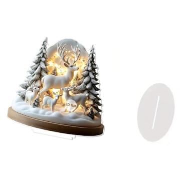 Imagem de IEUDNS Placa de Natal com enfeite de acrílico 2D com base para artesanato, decoração para casa, armário, mesa, quarto, mesa, peça central, Rena