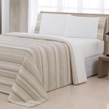 Imagem de Kit Edredom + Lençol de Cama Casal Premium, 4 Peças, Percal 400 Fios, Edredom Dupla Face com Lençol Elástico, Estampas Sortidas (Geométrico Palha)