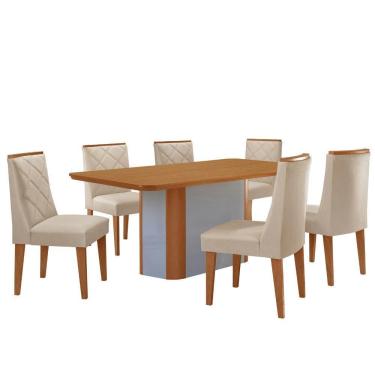 Imagem de Conjunto Mesa De Jantar Isadora Tampo Mdf 6 Cadeiras Isadora Moderna Veludo Creme Naturale