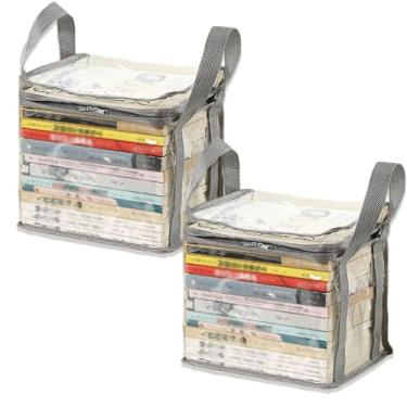 Imagem de XLANMAY 2PCS Clear Book Storage Bag Plastic Comic Books Organizer Collapsible Book Display Case with Lid and Lifting Handle for Books Used Toys 38x24x32cm/15x9x13inches