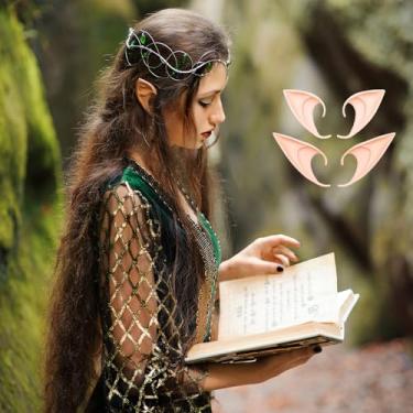 Imagem de Cosplay Fairy Pixie Orelhas de elfa, 2 pares de pontas macias e pontiagudas, acessórios de baile de máscaras para festa branca, Branco, P