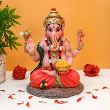 Imagem de BangBangDa Estátua de bênção de Deus Hindu Ganesha - 21 cm A Polystone Indiano Murti Ganesh Idol Ganapati Presente para Aniversário Indiano Diwali Casa de inauguração de casa Templo Mandir Altar Pooja