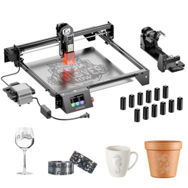 Imagem de Longer Gravador a laser RAY5 de 10000 mW com kit de assistência de ar, kit de mandíbula de mandril 3 em 1 e 12 peças de raiser, CNC, controle offline de aplicativo, ferramenta de gravação DIY para