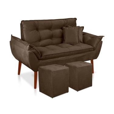 Imagem de Kit 01 Namoradeira Opala 02 Puff Quadrado 02 Almofadas Marrom