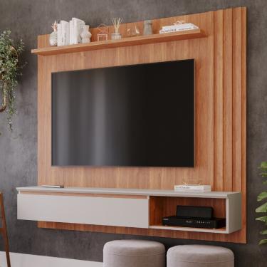 Imagem de Painel Ripado para TV até 60 Polegadas 1 Porta Panama Plus Permobili - Cinamomo/Off White