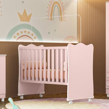 Imagem de Berço com Rodízios Doce Sonho Qmovi - Rosa Acetinado