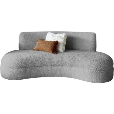 Imagem de Sofá Divã Curvo Sala De Estar Maria 180 Cm Bouclé - Adj Decor Cor Cinza