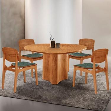Imagem de Mesa Com 4 Cadeiras Selene Malta Gold Moderna Mobília Jade / Imbuia Nat.