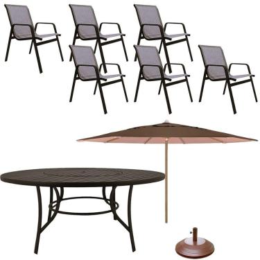 Imagem de Jogo de Mesa 1,50m Alumínio Centro Giratório 6 Cadeiras de Piscina Jardim Marrom Café