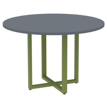 Imagem de Mesa De Reunião Redonda P25 Pandin 110 Cm (largura) Tampo Mdp Grafito Pé Aço Tubular Verde Mirô