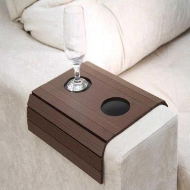 Imagem de Bandeja Esteira Para Braço De Sofá Cor Imbuia Com Porta Copos