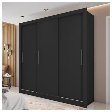 Imagem de Guarda Roupa 3 Portas 2 Gavetas New Glass Preto Caemmun