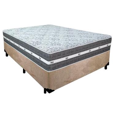 Imagem de Cama Box Casal Suede + Colchão Anjos Black Graphite Molas Ensacadas 138x188x64cm Bege