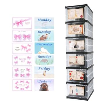 Imagem de Organizador de roupas diário semanal de 6 camadas (com 18 etiquetas), armário de armazenamento de sapatos de plástico dobrável, organizadores de armário e itens essenciais do dia a dia, para quarto