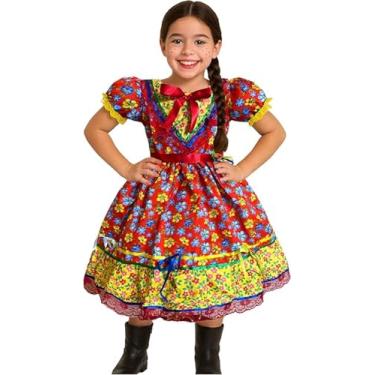 Imagem de Vestido Festa Junina São João Quadrilha Caipira Infantil Rodado Florido Vermelho