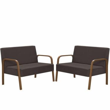 Imagem de Kit Poltrona 2 Namoradeira Jade Braço Madeira Marrom.