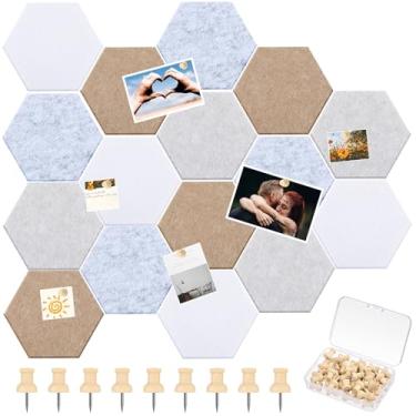 Imagem de Mindsoft 16 peças de placa hexagonal de cortiça para paredes com 50 pinos de pressão de madeira 17 x 15 cm de feltro DIY com nano fita para pendurar quadro de avisos para casa foto escritório nota