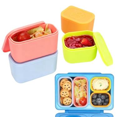 Imagem de Viotiin Recipientes de molho para OmieBox UP Bento, pacote com 4 recipientes para molho de salada à prova de vazamento, recipientes para condimentos com tampas - silicone seguro para alimentos - 4,5 e
