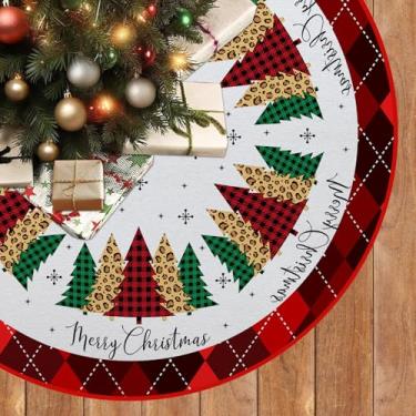 Imagem de Saia para árvore de Natal, 121 cm, vermelho e preto, buffalo, xadrez, árvore de Natal, tapete para decoração de casa
