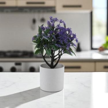 Imagem de Generic 1 peça, planta artificial, moeda, crisântemo com vaso cilíndrico, plástico, roxo, 8 x 8 x 24 cm