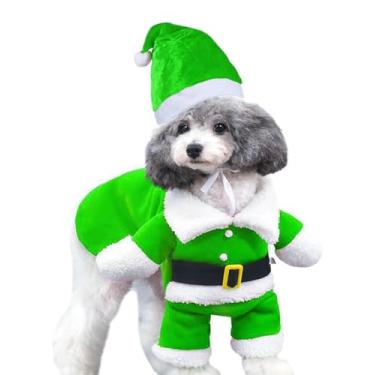 Imagem de Fantasia de elfo de cachorro pequeno roupas de cachorro de Natal com capuz (verde, grande)