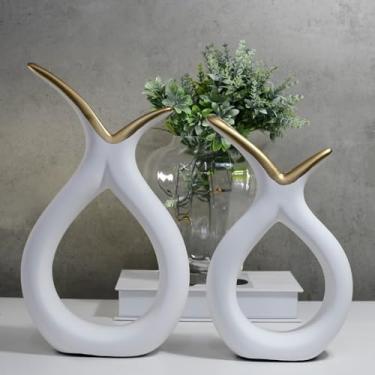 Imagem de Decoração Sala, Kit 2 Dupla de Vasos Enfeite Decorativos Rack Sala Aparador de CerâMica Enfeites Sala Decoracao Mesa(BRANCA FOSCO DUPLA EST)