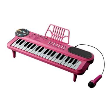 Imagem de oshhni Piano de teclado infantil com microfone, brinquedo musical multifuncional para desenvolver a coordenação, ideal para aniversários, Dia de ação, Rosa Vermelha