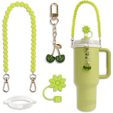 Imagem de BydGxy Conjunto de acessórios Stanley Cup para Stanley 850.5 g 1,134.0 g 567.0 g mini Tumbler, inclui tampa de palha, alça de garrafa de água e pingente de cereja, compatível com copo Stanley rosa e