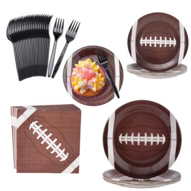 Imagem de Artigos de festa de futebol, 96 peças, utensílios de mesa descartáveis com tema de futebol para 24 convidados, decoração temática de futebol para reuniões, aniversários, pratos de festa de futebol