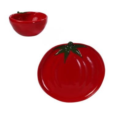 Imagem de Taça CerâMica Resistente a Altas Temperaturas，Tigelas de CerâMica para Uso DoméStico Conjunto CerâMica Tomate Bowl e Prato Bandeja Mesa Posta