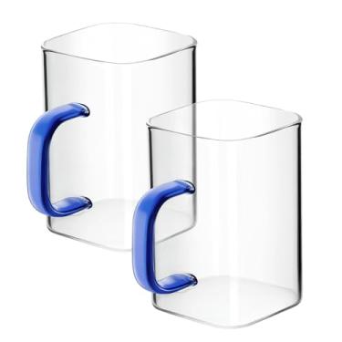 Imagem de Tupalizy Copos de café quadrados de 250 ml, copos de café, copo transparente com alça para água, café gelado, chá, suco, coquetel, bebidas mistas, sobremesa, cozinha, vidro, presentes de festa