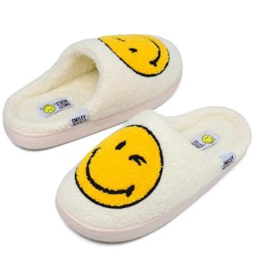Imagem de Pantufas infantis de pelúcia para meninos e meninas, sola de borracha antiderrapante, para uso interno e externo, Amarelo e branco., 30-31