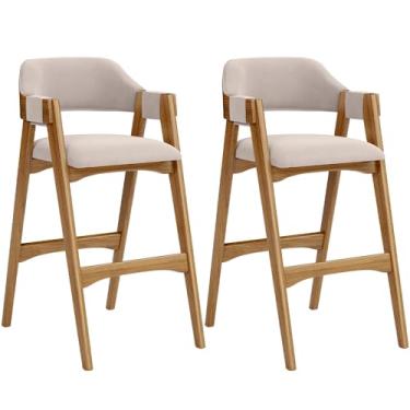 Imagem de Kit 02 Banquetas Altas Para Cozinha Sala de Jantar Bar Suran L02 Suede Bege - Lyam Decor