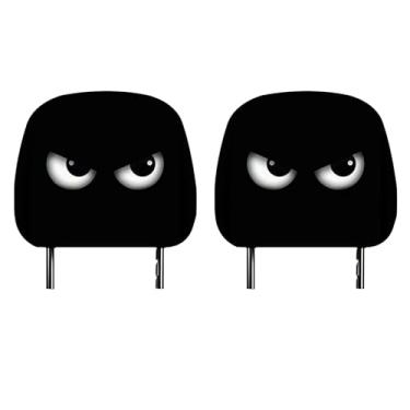 Imagem de Capas para encosto de cabeça de com olhos de desenho animado, pacote com 2, protetores de assento dianteiros engraçados com lindos olhos grandes, capas de descanso de cabeça macias e elásticas