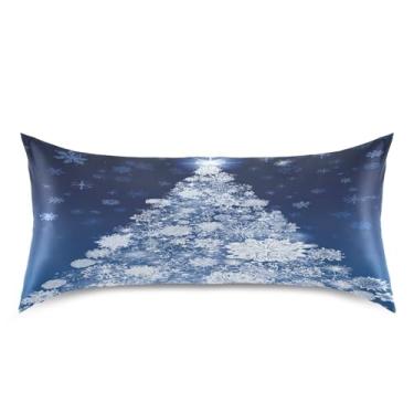 Imagem de Blueangle Capa de almofada de cetim de árvore de Natal com flocos de neve para cabelo e pele, tamanho king size (50,8 x 101,6 cm) - Capas de almofada de cetim refrescantes com fecho de envelope (324)