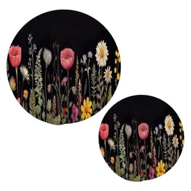 Imagem de Blueangle 2 peças de porta-panelas coloridas de flores silvestres - conjunto de pegadores de panela de tecido redondo - almofadas quentes trançadas de algodão - porta-copos - tapetes de mesa para