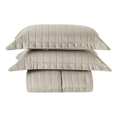 Imagem de Cobre Leito Matelassê Percal 300 fios Basic Casal Padrão 03 Peças 100% Poliéster - Bege