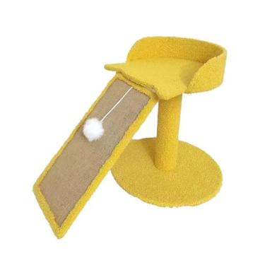 Imagem de IEUDNS Árvore de gato com poleiro, sisal gato scratcher, condomínio com brinquedos pendentes modernos com arranhões, para gatos internos tocando descansando, Amarelo