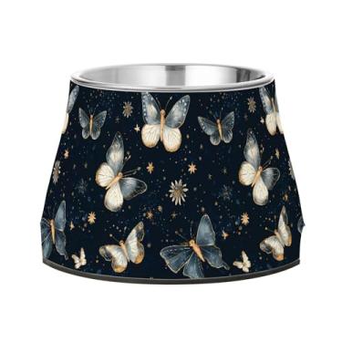Imagem de SEHANY Tigelas de borboleta fofas para cães antiderrapantes de aço inoxidável com fundo de borracha para evitar tombamento, tigelas elevadas para comida e água quadriculadas para cães e gatos