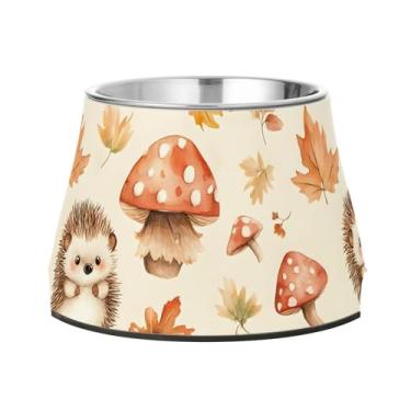 Imagem de SEHANY Tigelas para cães de ervas e cogumelos antiderrapante de aço inoxidável com fundo de borracha para evitar tombamento, tigelas elevadas para comida e água quadriculadas para cães e gatos