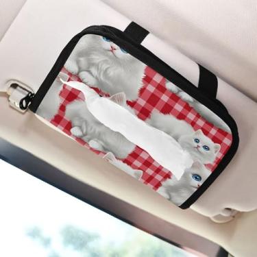 Imagem de SEHANY Porta-lenços de carro de gato fofo, caixa de lenços de papel de carro, suporte de guardanapo retangular dispensador de máscara de carro caixa de lenços de veículo para automóvel universal
