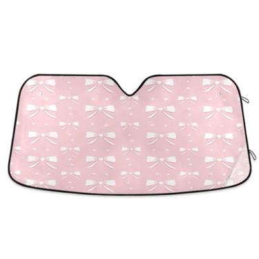 Imagem de ATTX Protetor solar universal para para-brisas de carro com arco de fita rosa 134,6 cm x 59,7 cm com proteção UV, persiana de janela frontal automática dobrável para caminhões Sedans SUVs #230