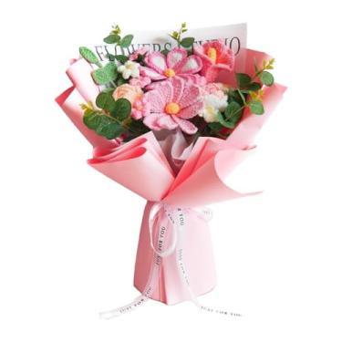 Imagem de shamjina Buquê de flores de crochê de 45 cm, bênção eterna, decoração leve para o feriado, feita à mão para o dia mães, versátil, Rosa