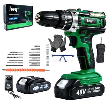 Imagem de Furadeira de impacto e parafusadeira 3 em 1 de 48V, kit completo com controle de precisão 25+3, interruptor de velocidade variável para furar e parafusar em madeira e metal
